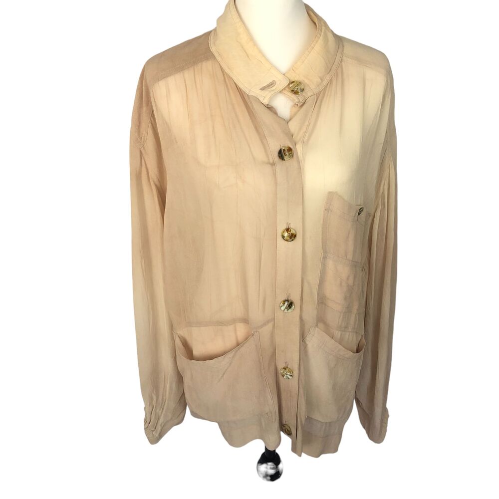 ZMZ Studio Oversize Flowy Artsy Boho Long Gauzy Top with Balloon Sleeves Size L